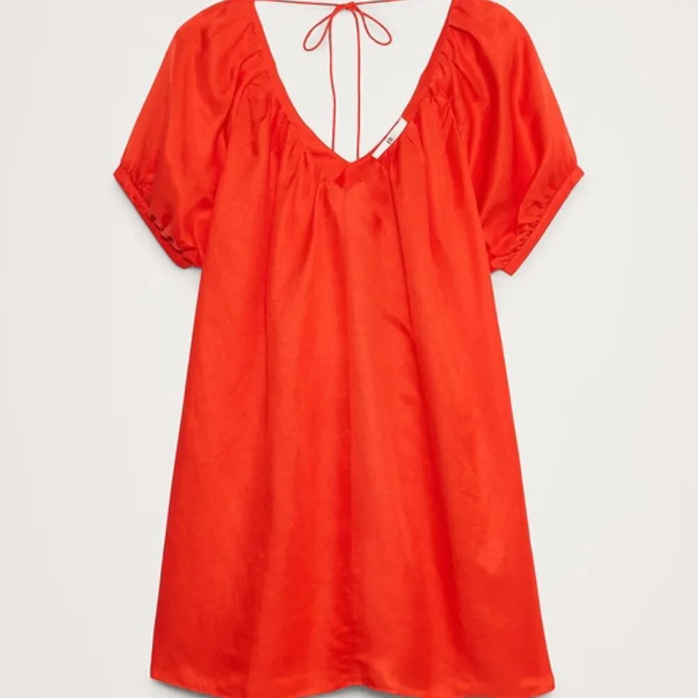 BANANA REPUBLIC MINI DRESS BLOOD ORANGE LINEN VISCOSE OVERSIZED L NWOT - Picture 1 of 7
